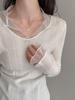 Lu Xi Women's V-neck Korean Style Mesh Patchwork Knit Top, Early Spring 2026 Collection