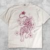 Japanese Tiger Tee, Floral Tattoo T-Shirt with Roaring Big Cat and Celestial Star Tail, Botanical Animal Nature Lover Shirt
