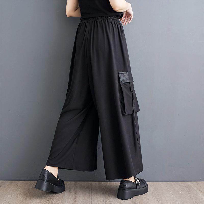 Dimanaf Spring Plus Size Women Wide Leg Pants High Waist Basic Elastic Pants Loose Casual Trousers Black Pants