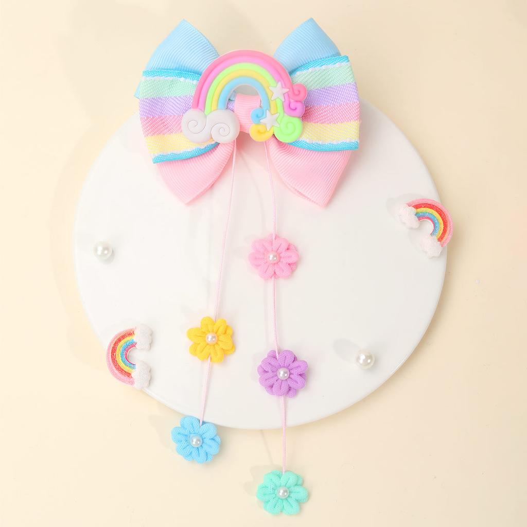 2 Stück Neue Kinder Schleife Regenbogen Haaraccessoires Kleine Blume Bänder Süße Kleine Mädchen Kopfschmuck Haarnadel Party Dekoration Geschenk