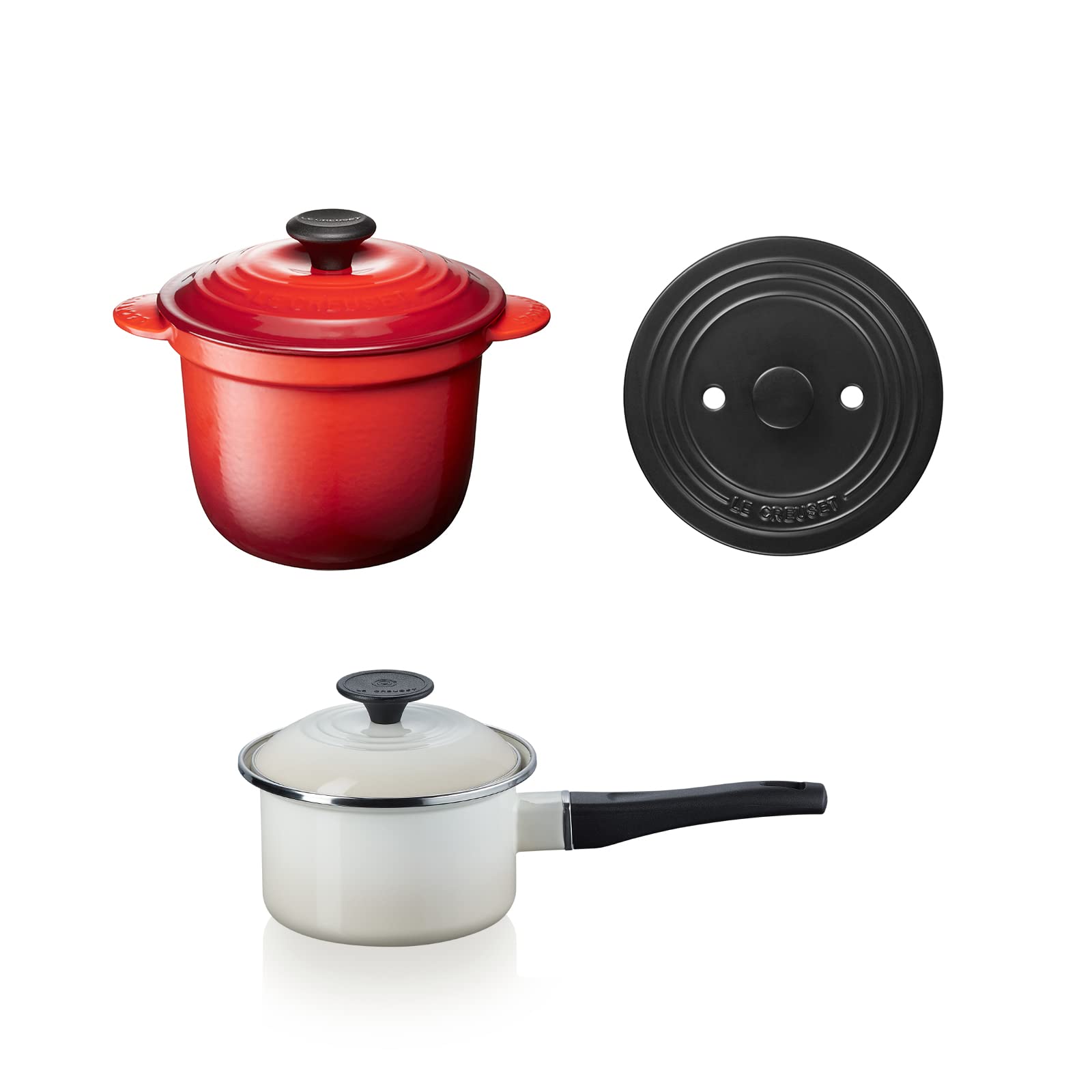 

Le Creuset Cast Enamel Pot Cocotte Every 18cm Cherry Red EOS Saucepan 14cm Meringue Set of 2 Gas IH Compatible Japanese [Authorized Product]