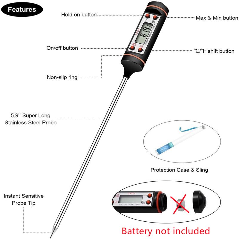 Digital Meat Thermometer Cooking Food Kitchen BBQ Probe Water Milk Oil Liquid Oven Digital Temperaure Sensor Meter TP101 чёрный