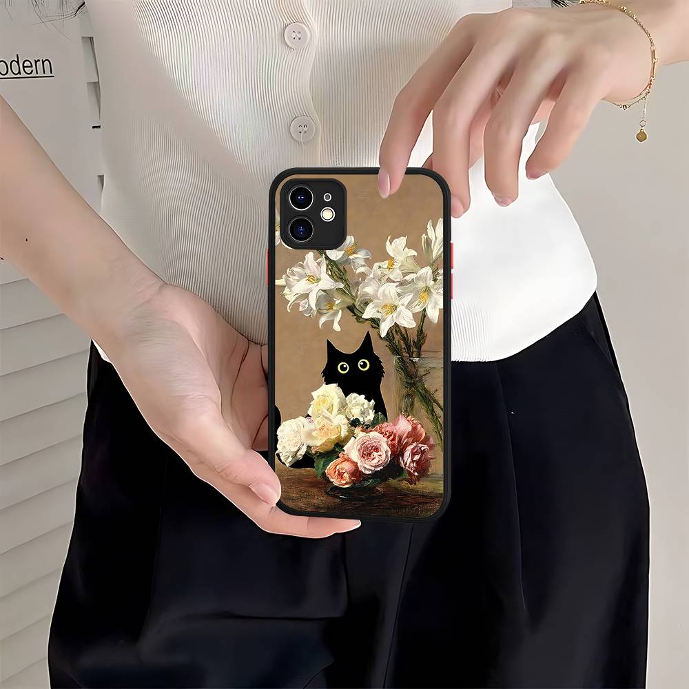Funny Cats Van Gogh Phone Case For IPhone 16 15 14 Plus 15 13 12 11 Pro Max X XS MAX Matte Cover