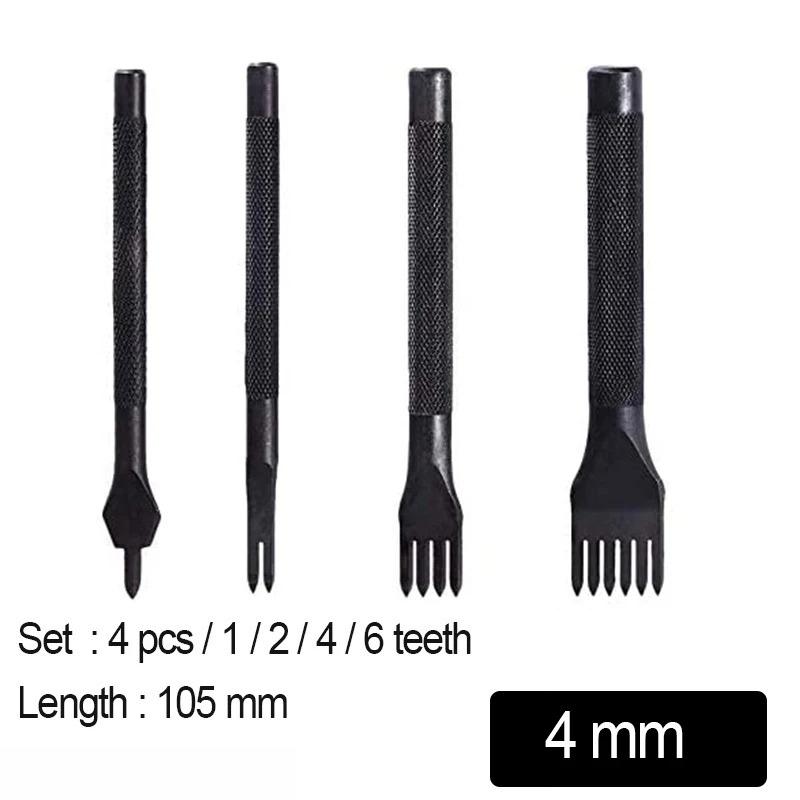 4Pcs Leather Punch Set Sewing Stitching Chisel 1 2 4 6 Prong Hole Punch Tool DIY Leathercraft Kit