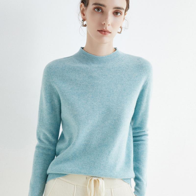 Suéter jersey de punto liso de cuello alto para mujer Otoño Invierno Ropa casual para mujer Tops suaves