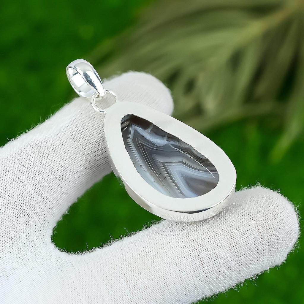 Botswana Agate Gemstone 925 Sterling Silver Sister Bezel Unique Pendant Jewelry