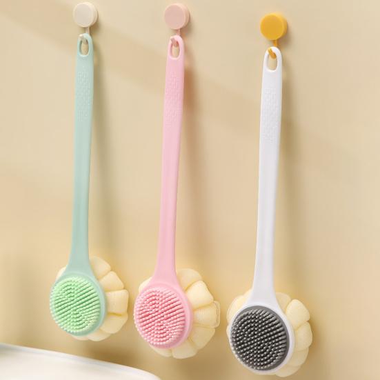 Badebürste mit verlängertem Griff, doppelseitig, vergrößertes Badeblasennetz, weiche Borsten, Badebürste zum Schrubben