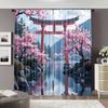Flat Printing Party Window Curtains Sakura Torii Gate Japanese Art Polyester Birthday Aesthetic Room Blackout Set Of 2 Made