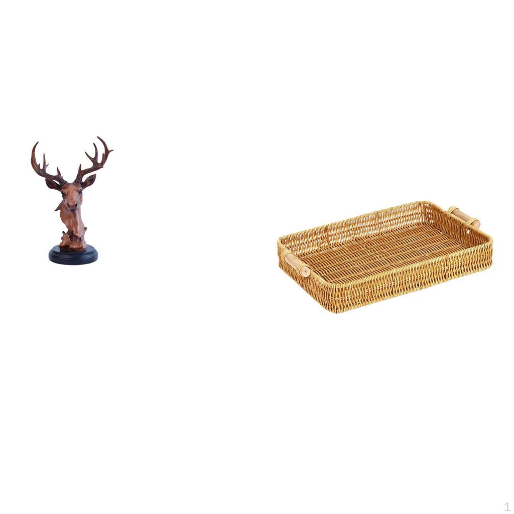 Deer Head Ornament Woven Fruit Baskets Figurine Craft Animal Statue Snack Serving Bowl Home Decor