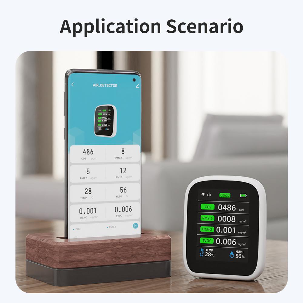 Tuya Wifi 8in1 Air Quality Meter Multifunctional PM1.0 PM2.5 PM10 CO2 TVOC HCHO Temperature Humidity Tester CO2 Detector