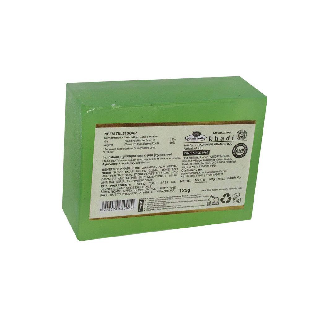 Khadi Pure Gramodyog Herbal Neem Tulsi Soap 125G Pack Of 1 For Soft And Supple Skin Care