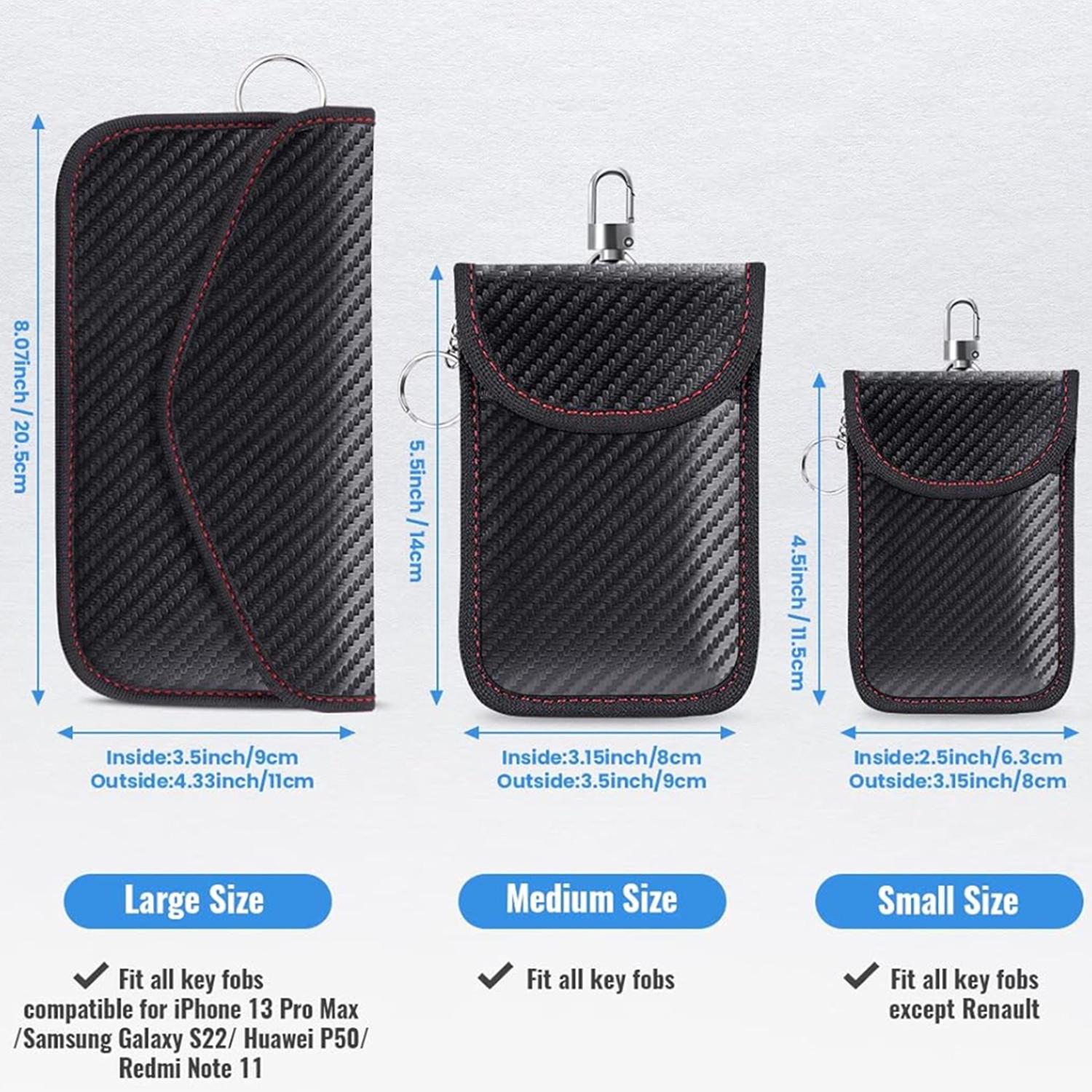 

2025 RFID Carbon Fiber Key & Phone Shielding Bag: Anti-Radiation Protection for Cars in Small, Medium, and Large Small (11.5*8cm)