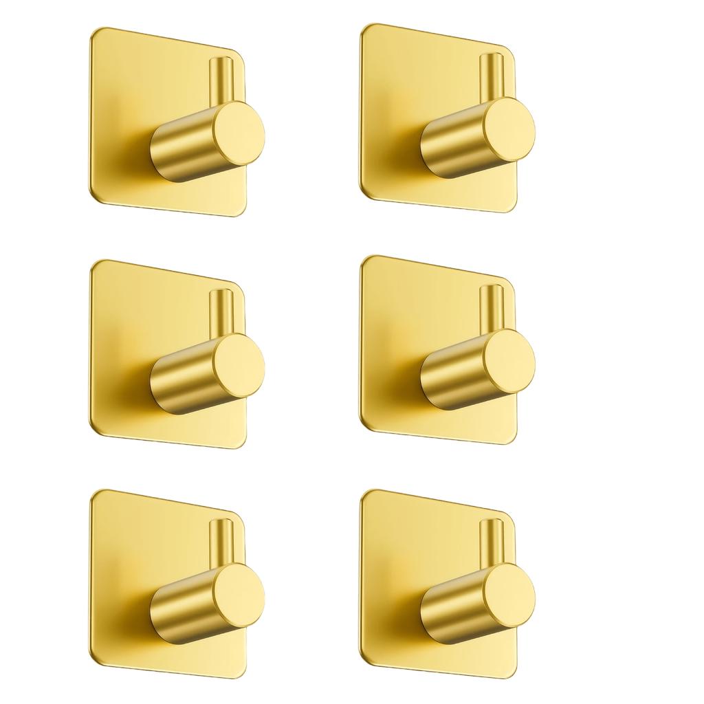 Pacote com 6 Porta-Toalhas de Aço Inoxidável 304 com Ganchos Dourados, Montagem na Parede com Adesivo Sem Furos, Suporte para Papel de Cozinha para Banheiro, Vaso Sanitário e Guardanapos