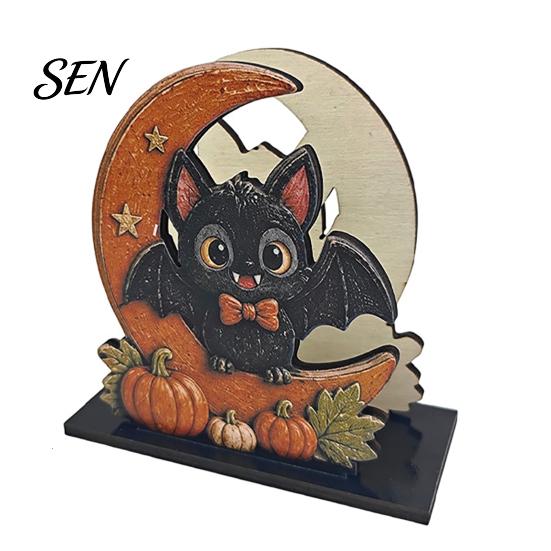 Decorative Wood Tissue Stand Halloween Napkin Holder, Vintage Rustic Dispenser Organizer, Spooky Ghost Playful Holiday Gift for Home Black Cat
