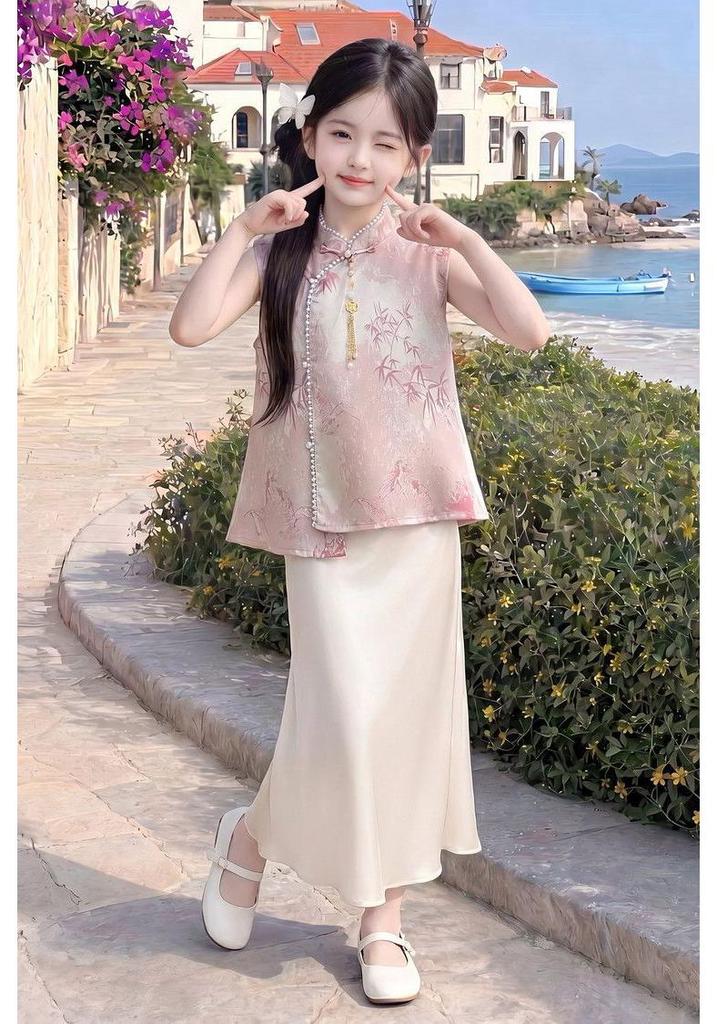 2026 Girls' Summer Chinese Style Qipao & Hanfu Dress Set