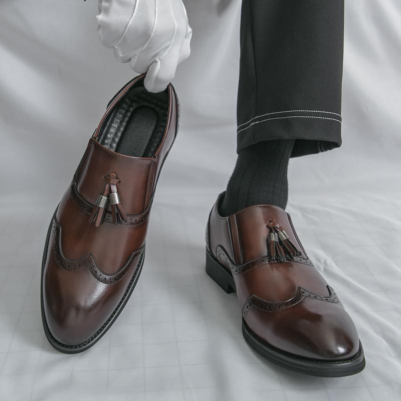 

Мужские лоферы кожаные броги туфли формальные деловые свадебные платья выпускной вечер черные туфли большой размер EU:46 коричневый