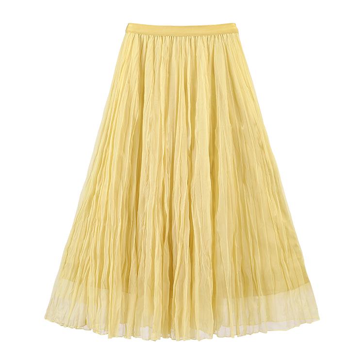 Feiyuan Women's Versatile Pleated Mesh Midi Skirt - Early Spring, Breathable, Large Hem, Commuter Style.