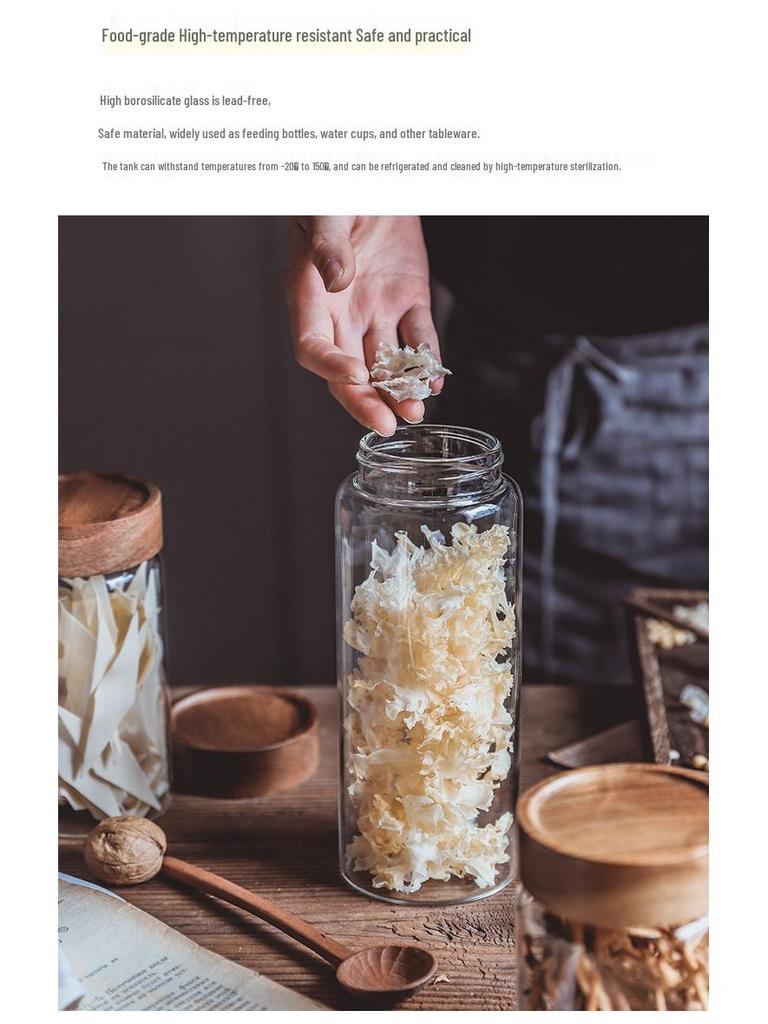 High Borosilicate Threaded Glass Storage Jar for Kitchen Grains and Coffee Beans.