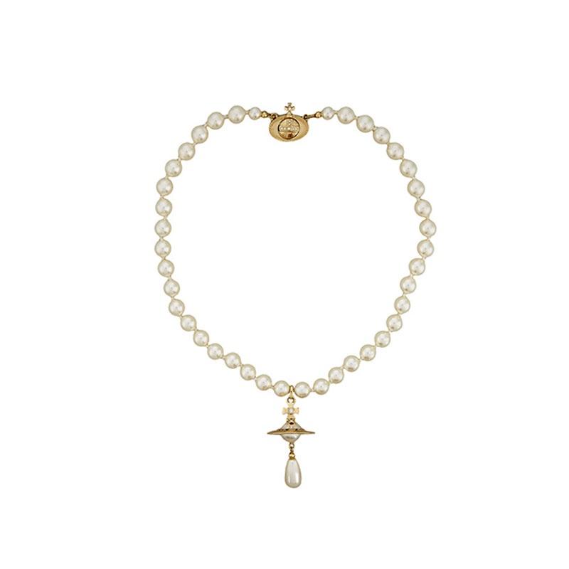 Pearl Saturn Classic Pendant Necklace Geometric Copper Design Fashionable Women