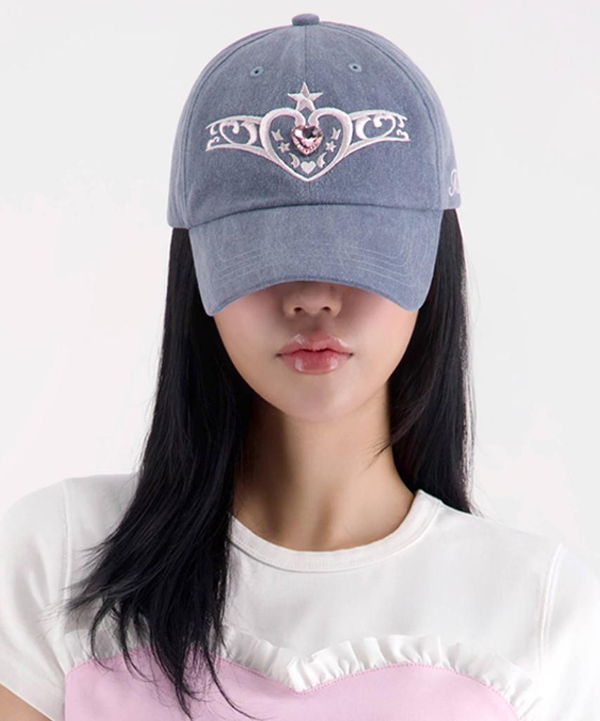 Muun Jewel Heart Tiara Ball Cap (Denim)