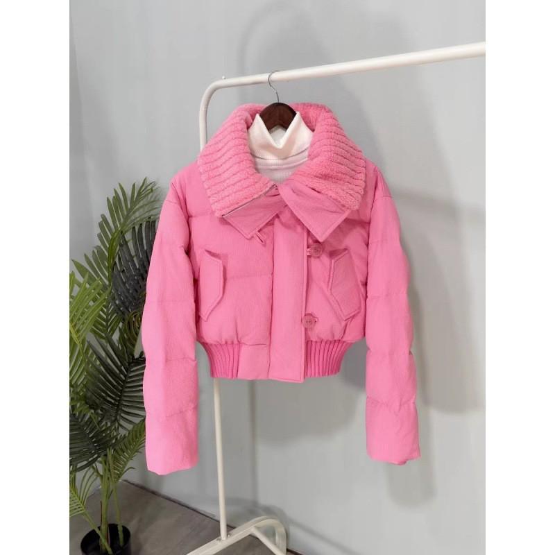 2026 Winter Womens Short Puffer Coat With Faux Shearling Collar Thick Warm Cotton-Padded Outerwear Loose Fit
