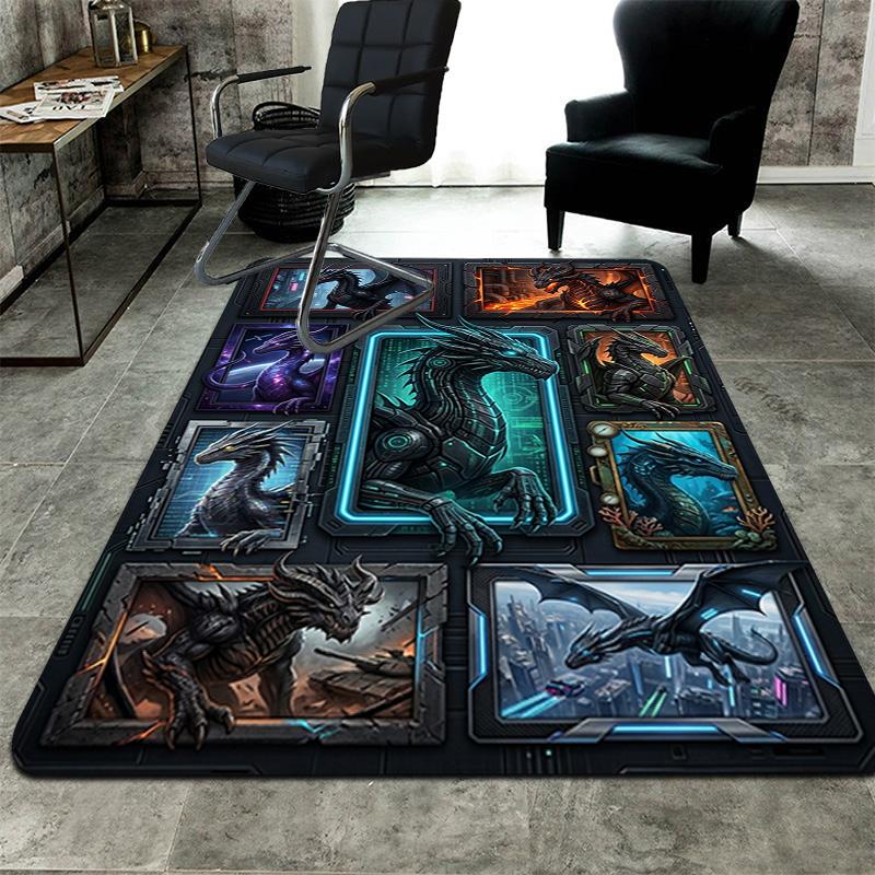 Cyberpunk Dragon Compilation Pattern Rug Floor Mat for Living Room or Bedroom Soft and Comfortable Carpet a Gift for Birthday and Holiday.