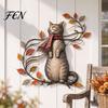 Autumn Theme Door Decorations Cat Metal Wall Decor, Fall Tin Sign Plaque, Swing Indoor Outdoor Art Decoration for Thanksgiving Harvest Festival,