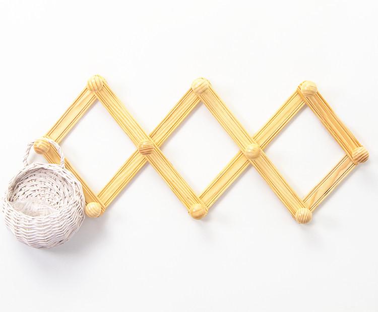 Extendable Wooden Wall-Mounted Coat and Bag Hanger with Folding Hooks