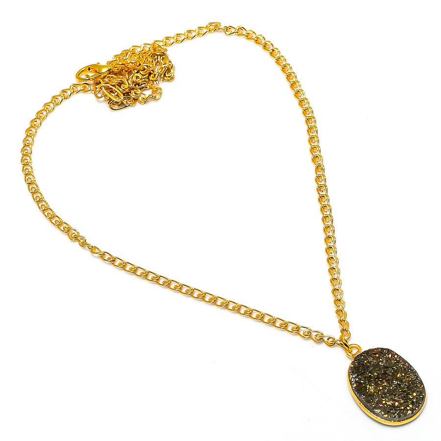 Peacock Titanium Druzy Gemstone 925 Sterling Silver Jewelry Necklace 20" GK-5013