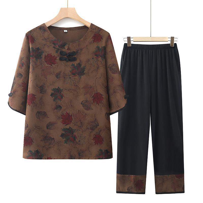 

Elegant Mid-Sleeve Two-Piece Set for Elderly Women 4XL (135-150 jin)