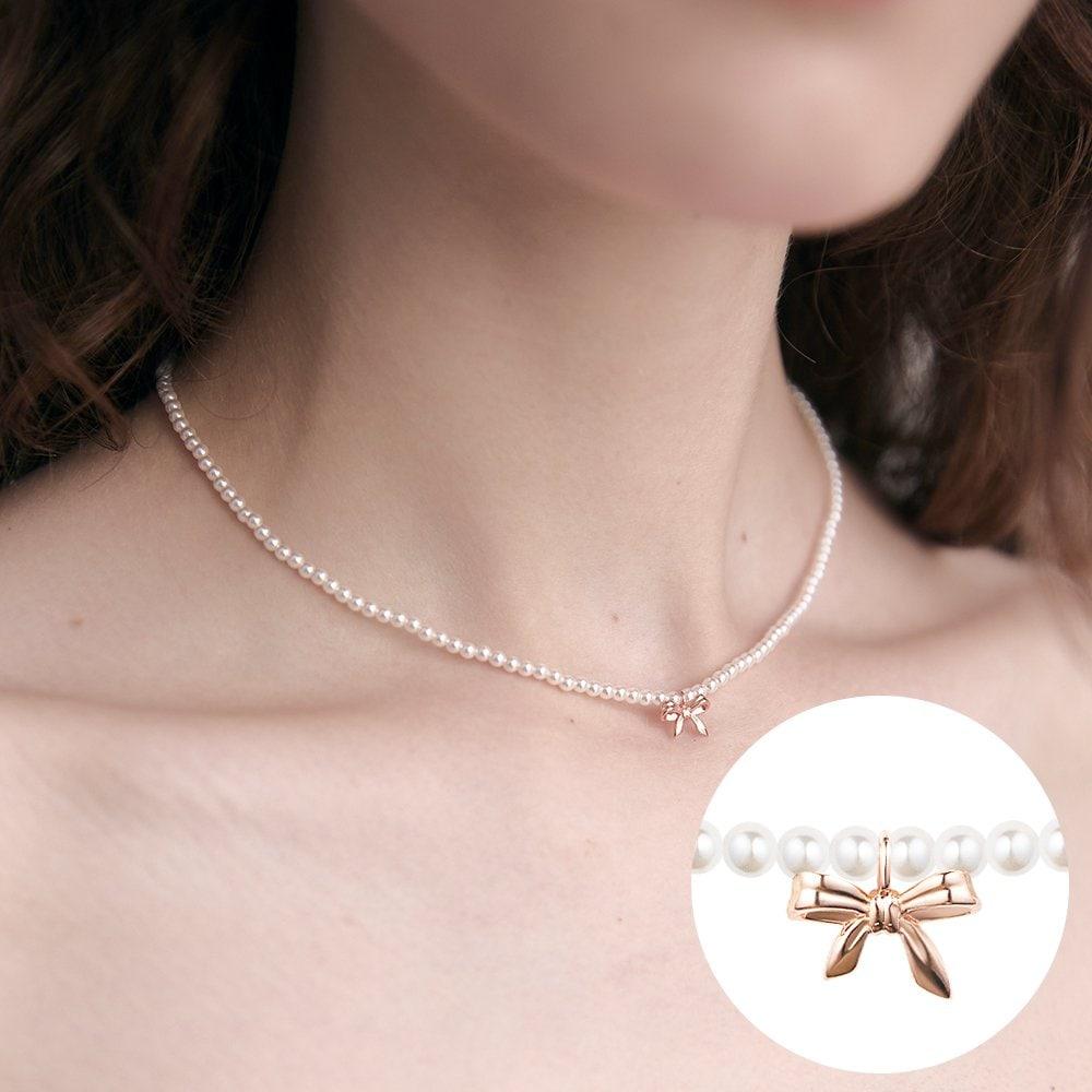 [Rosemont] Silver Ribbon Pearl Necklace Ra24C43J