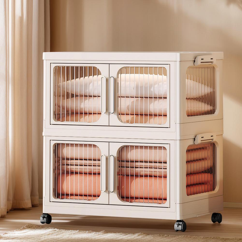 2-Layer Multifunction Storage Cabinet Dustproof Foldable Closet Large Capacity Clothes Wardrobe for Books Clothes Small Gadgets