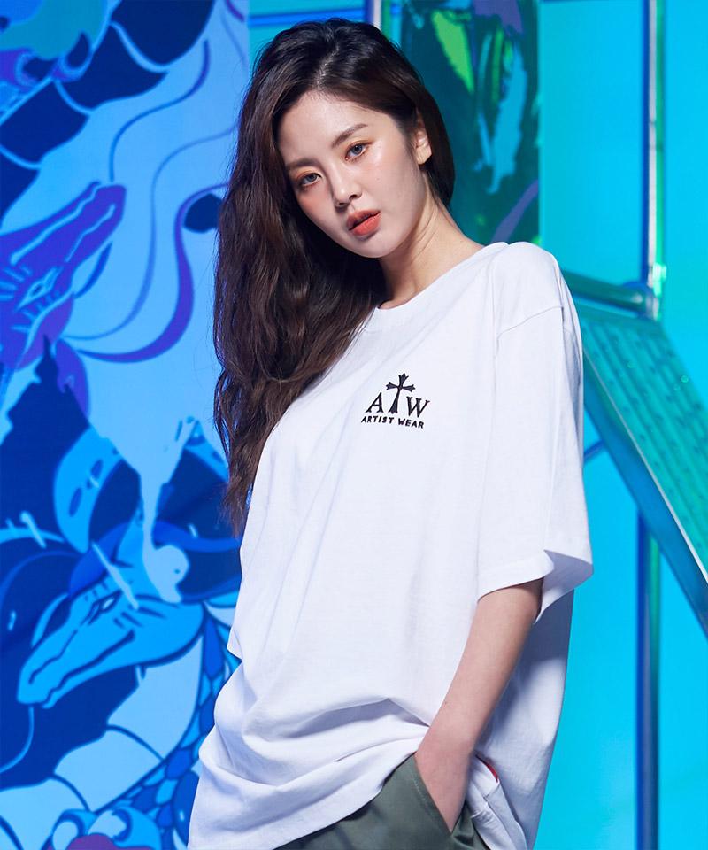 ARTISTWEAR [Atw X Leodav] Tiger Embroidered Oversized Short Sleeve T-Shirt_Wh