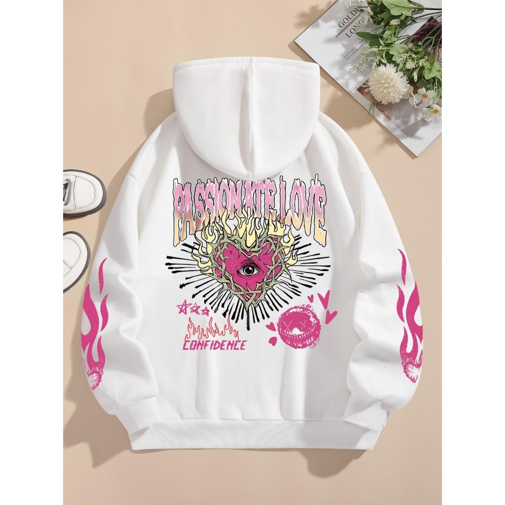 

Уличные женские толстовки Страстная любовь Пламенное сердце Принтованные худи С круглым вырезом Свободный пуловер Теплые женские топы Одежда XL