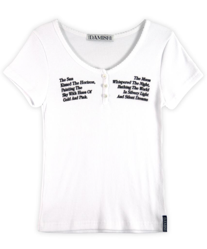 Damiswi Sun & Moon Lettering Henley Neck_White