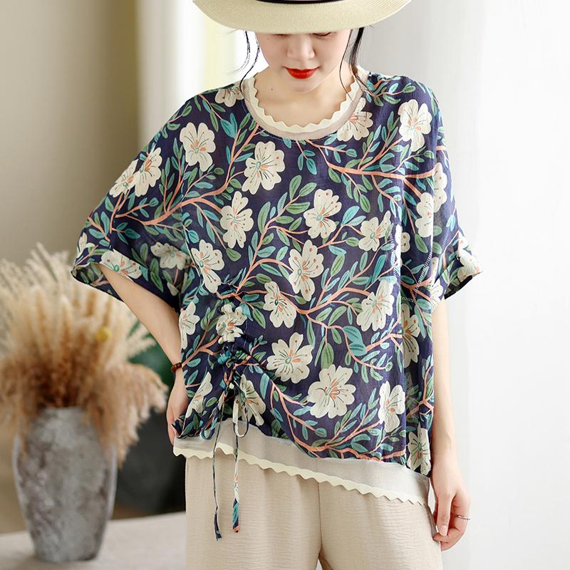 DIMANAF 2026 Plus Size New T-Shirt Women Blouse Lady Tops Tees Print Flower Loose Casual Shirts Oversize Beach Summer