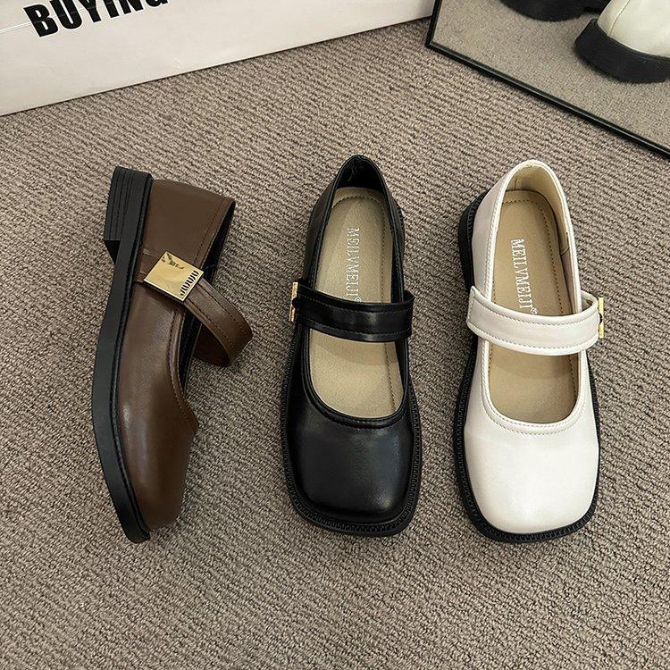 Sandals Women Summer Flat Mary Jane Single Shoes Hundred Gentle Wind Shoes Shoes Black Shoes Fashionable and Comfortable