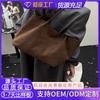 Vintage suede shoulder bag, women's commute to work, high-end sense, large-capacity portable tote bag, letter bag.