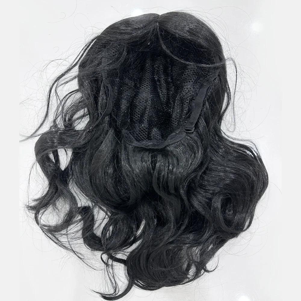 Wavy Synthet Soft Light Black Medium Length Wigs for Women Middle Part Synthetic Hair Wavy Wig with Upgraded Strands
