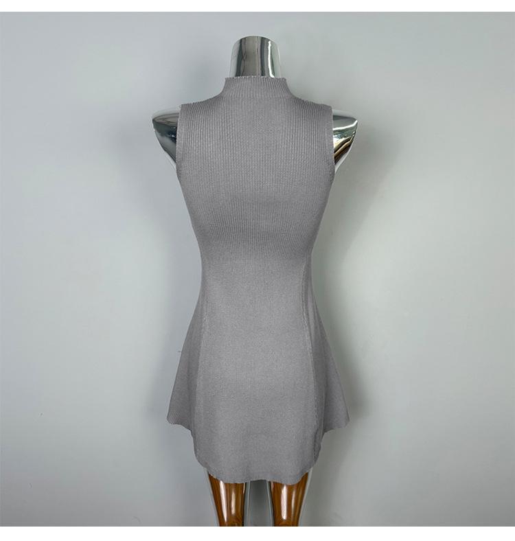 Korean Dongdaemun High Neck Sleeveless Knit Dress - Women's Slim Fit Sexy Short Skirt
