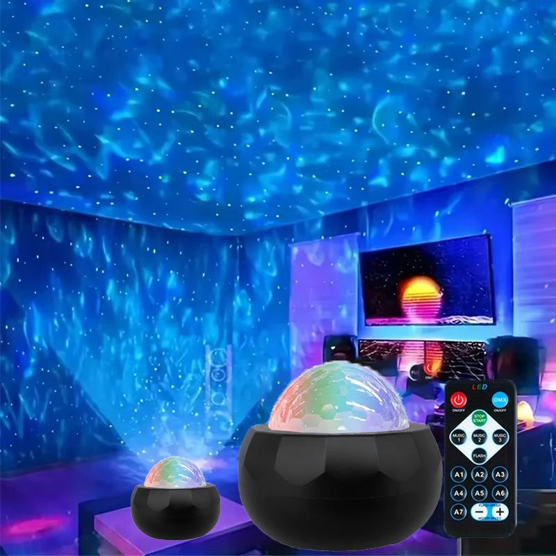 Starry Sky Galaxy Water Ripple Projector Lamp LED Night Light Auto Rotate RGB 7 Modes with Remote for Kids Room Deco Lamp Gift