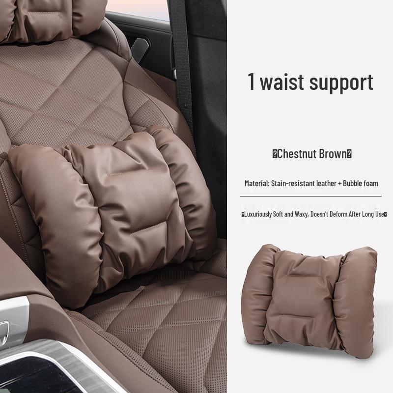 Luxury Leather Car Neck & Lumbar Support Pillow Set