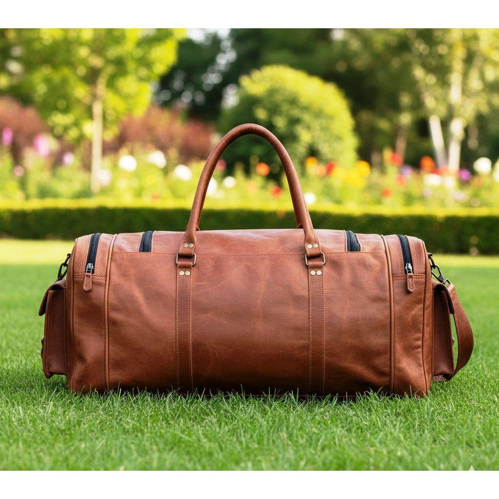 Leather 24 Inch U Zip Holdall Luggage Handmade Duffel Bag Carryall Weekender Travel Overnight Gym Sports Carry On Duffel Bag For Men And Women