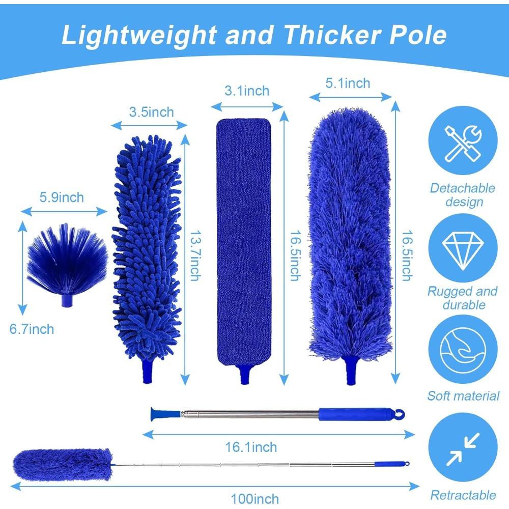 5-in-1 Cleaning Dusting Kit, Dusting Tool with Telescopic Rod, Extendable Up To 100 Inches, Microfiber Duster, Cleaning Duster