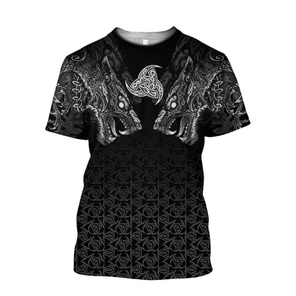 Summer Round Neck 3D Viking Symbol Pattern Print Top Fashionable Casual Short Sleeved Men's T-shirts