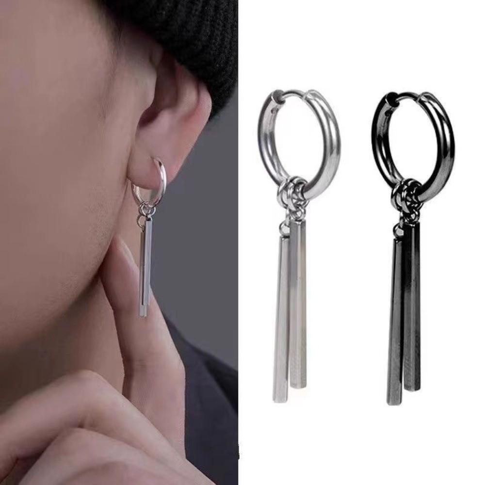 1pairs No Ear Piercing Square Stick Pendant Earrings Tassel Earrings  For Women and Men
