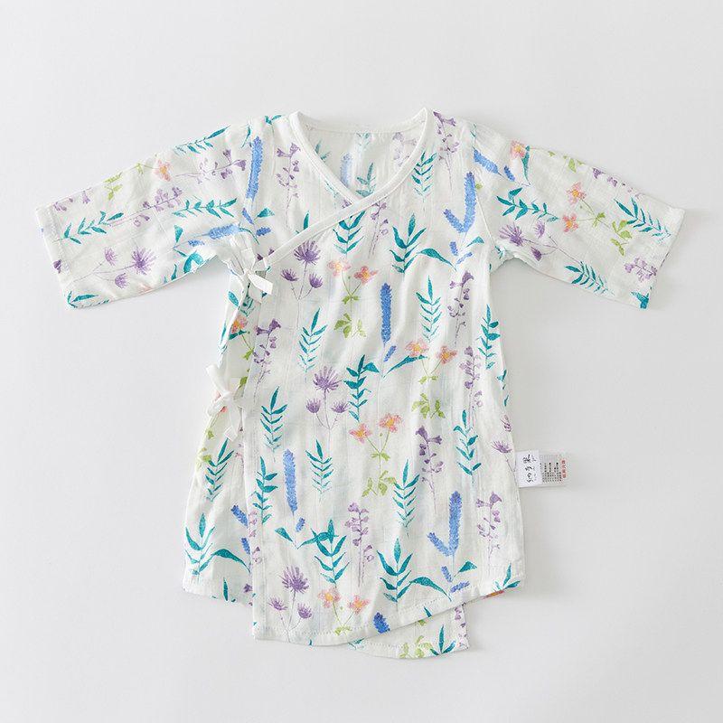Duoguo Newborn Gauze Gown Hepao Baby Bamboo Fiber Romper One-Piece Romper Summer Flowers Bloom-Bamboo Fiber 59 cm