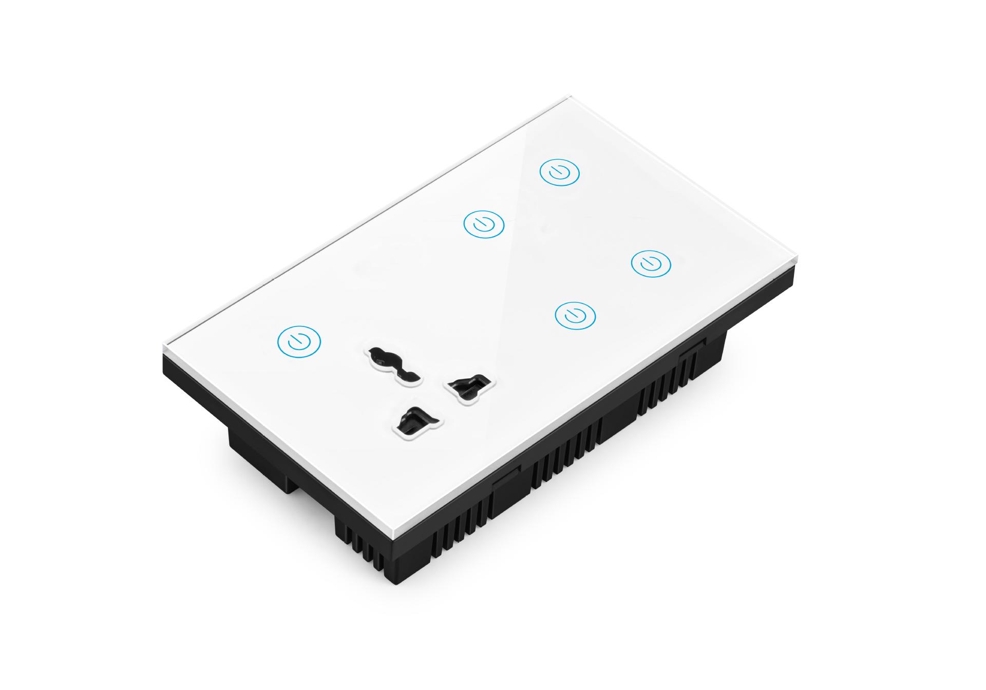

Tuya Smart Light Control Switch with 4 Groups & 1 AC Outlet, Voice Timer Compatible with Alexa & Google білий