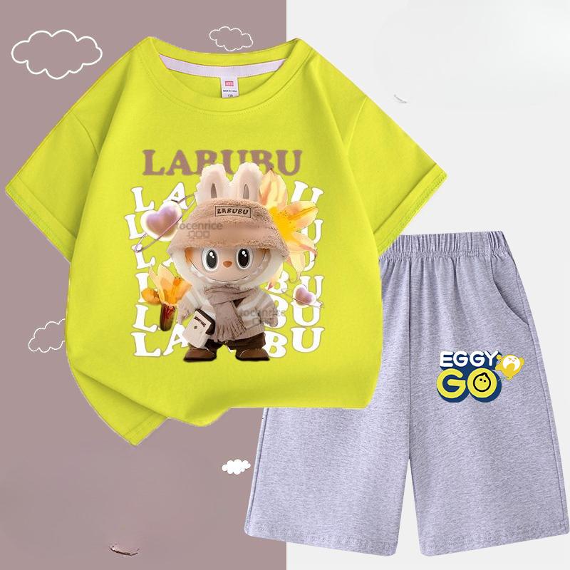 Children's LBB Fashion Casual Short-sleeved Shirt and Shorts Two-piece Set, Summer Loose Sportswear for Boys and Girls