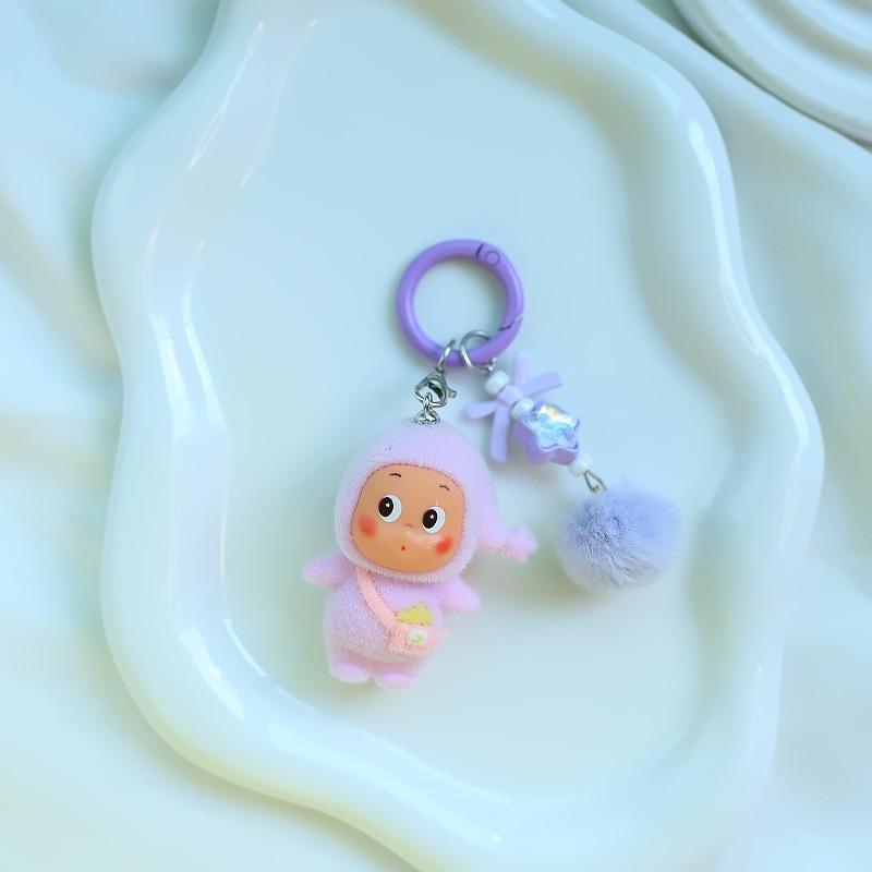 Cartoon Flocking Star Person Keychain Doll Pendant DIY Mobile Phone Cute Pendant Plush Doll Creative Decoration